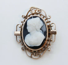 Load image into Gallery viewer, Victorian Cameo 14K Rose Gold Onyx Brooch Pendant Pin
