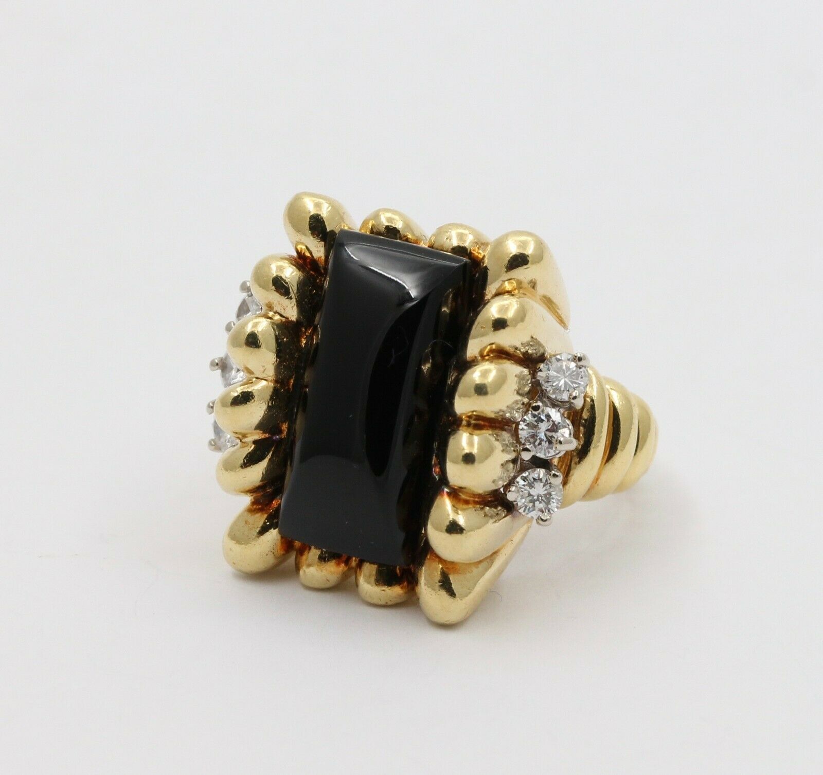 Vintage 18K Yellow Gold Unique Onyx Diamond Statement Ring