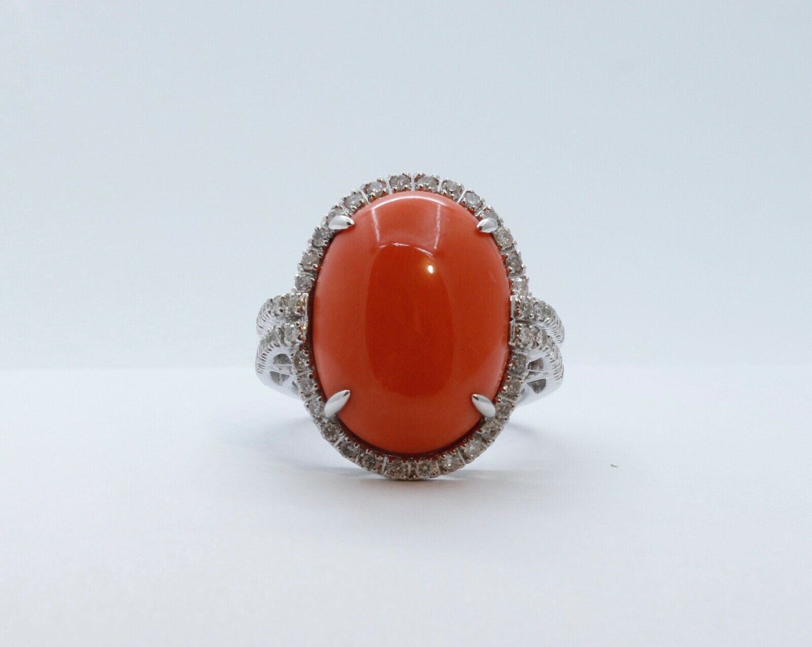 Vintage Coral Diamonds 18K White Gold Ring