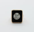 Vintage Unisex Signet Onyx Diamonds 14K Yellow Gold Ring