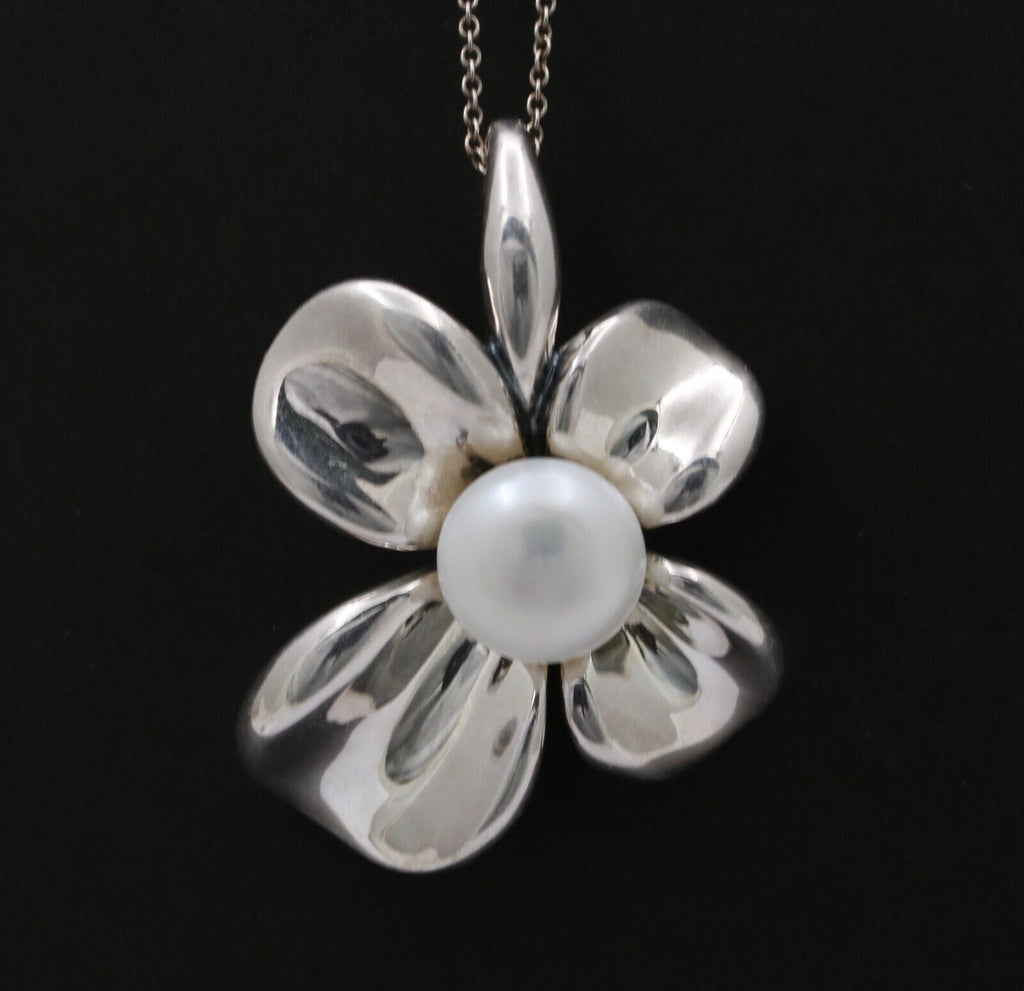 Vintage Sterling Silver Ann King Pearl Orchard Flower Pendant