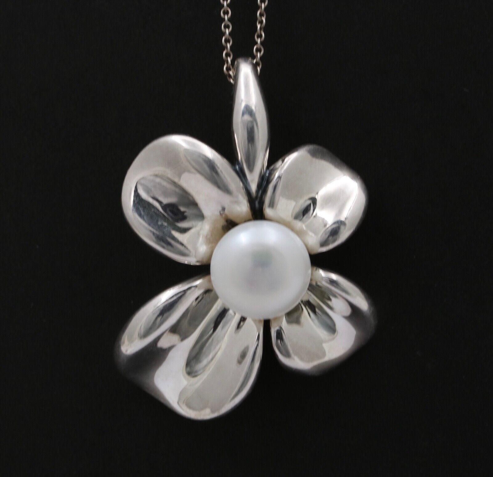 Vintage Sterling Silver Ann King Pearl Orchard Flower Pendant