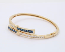 Load image into Gallery viewer, Vintage Sapphires Diamonds 18K Yellow Gold Bangle Bracelet
