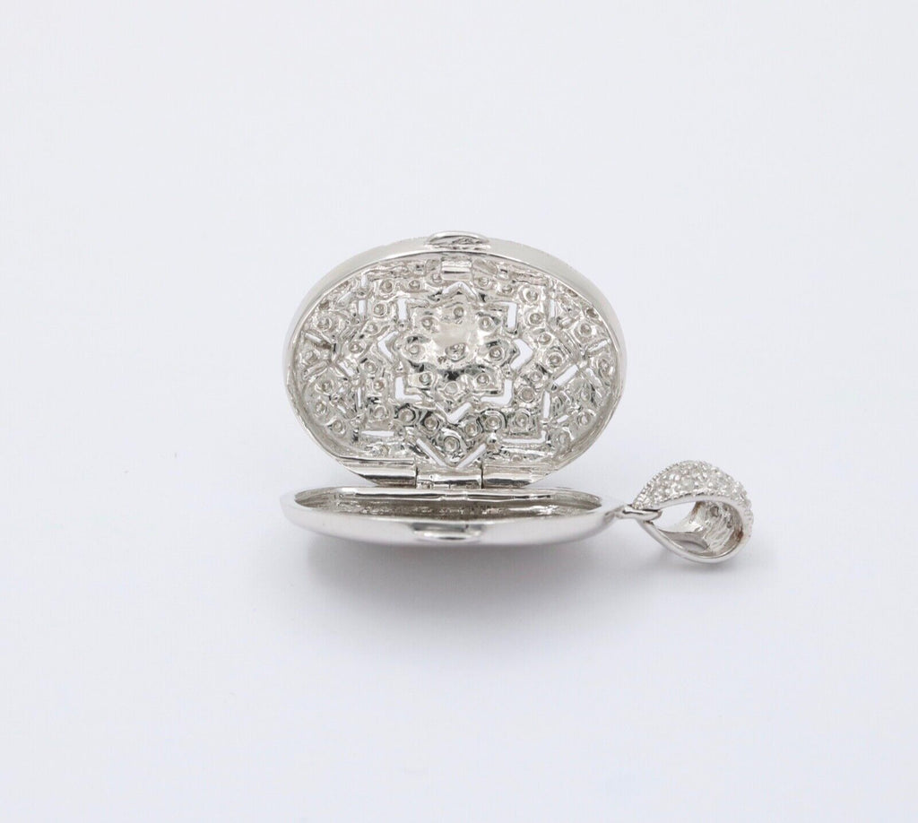 Vintage 14K White Gold Diamond Milgrain Locket Pendant