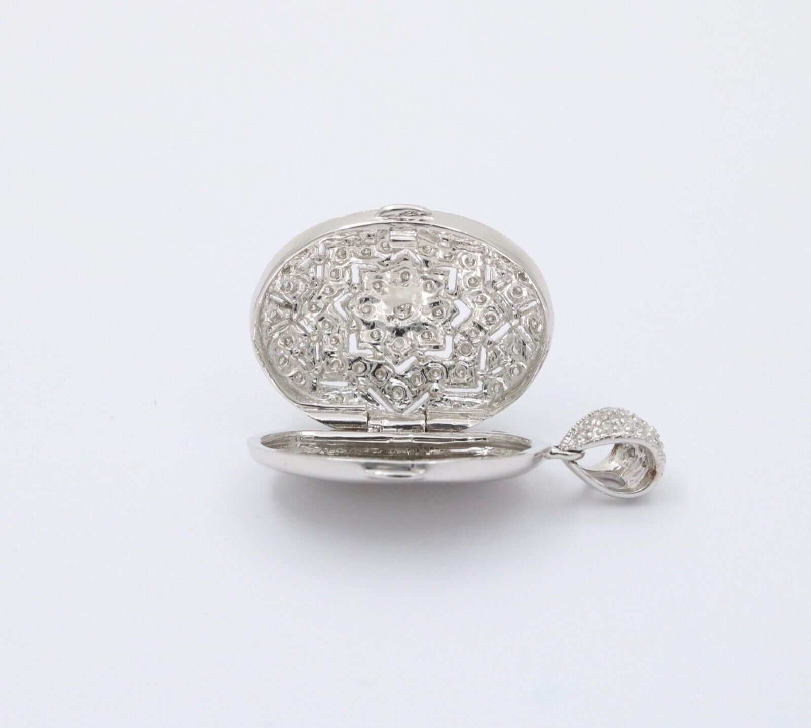 Vintage 14K White Gold Diamond Milgrain Locket Pendant