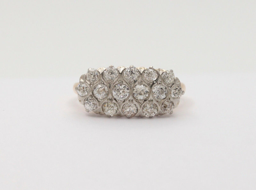 Vintage Cluster Diamonds 14K Yellow White Gold Coctail Ring