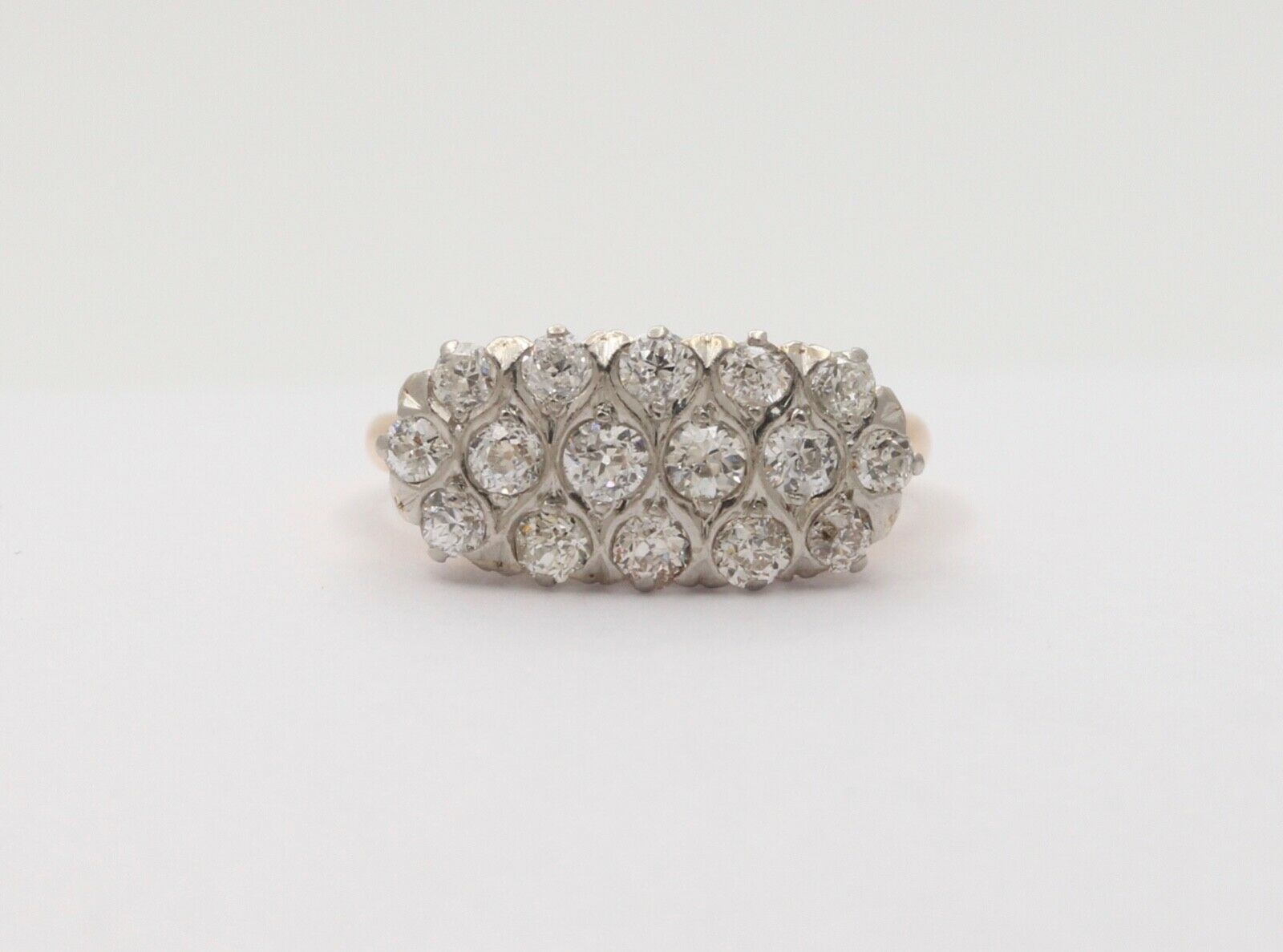 Vintage Cluster Diamonds 14K Yellow White Gold Coctail Ring