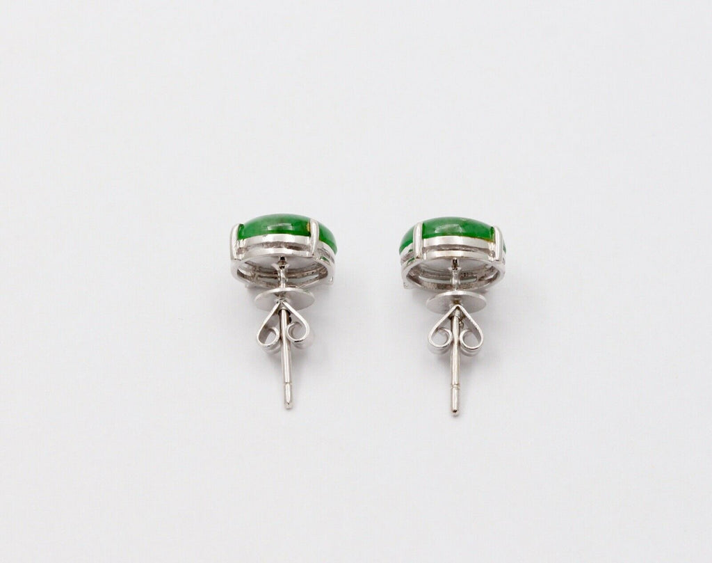 Vintage Jade 18K White Gold Stud Earrings