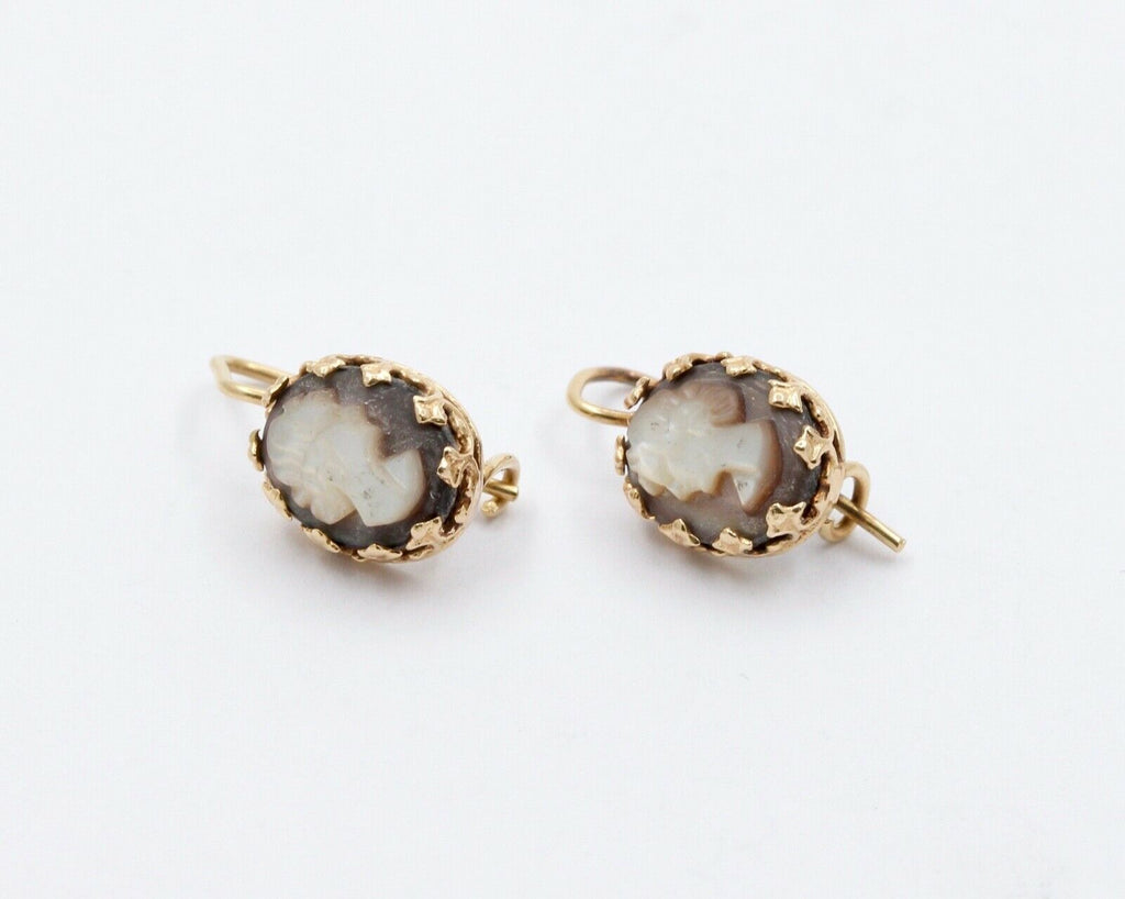 Vintage 14k Yellow Gold Cameo Drop Earrings