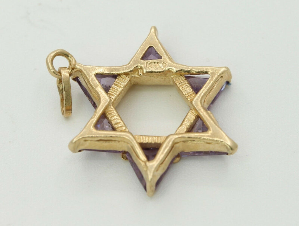 Vintage 14k Yellow Gold CZ Star Of David Pendant