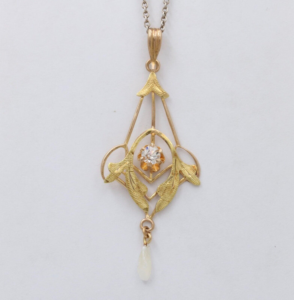 Art Nouveau Limestone Pearl 10K Yellow Gold Pendant