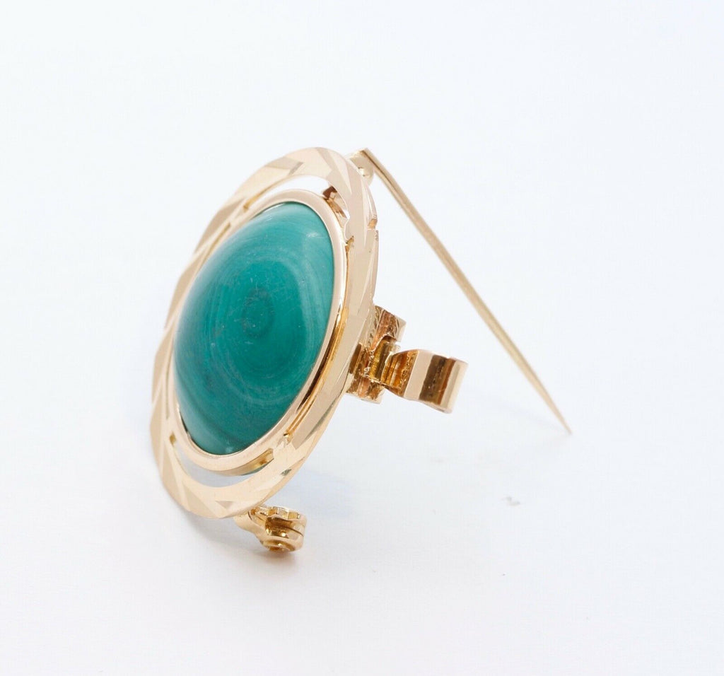 18K Yellow Gold Italian Malachite Pendant Brooch