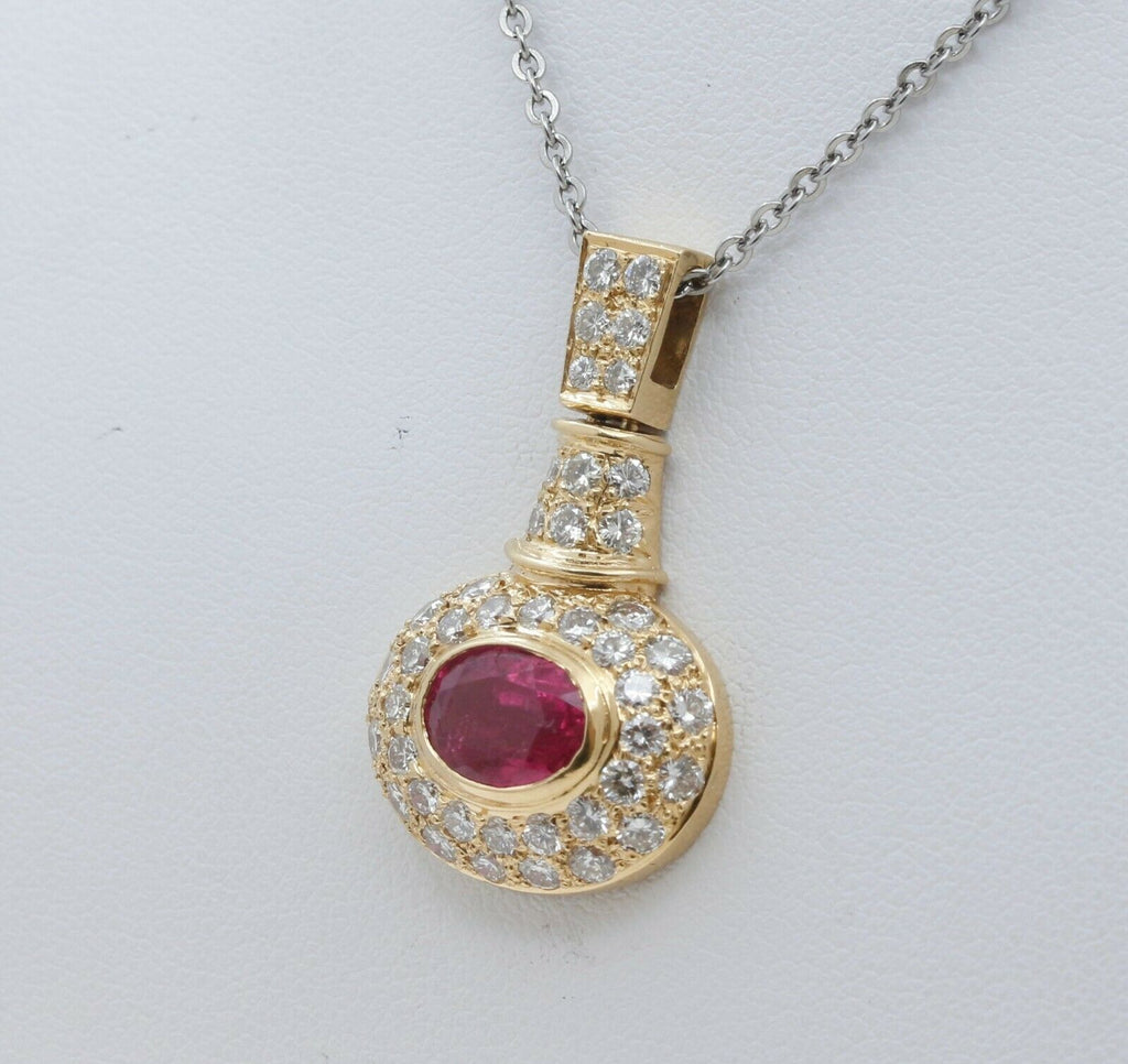 Vintage 18K Yellow Gold Diamond Pink Sapphire Pendent