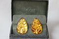 Lalique Carved Leaf Yellow Crystal Clip On Earring