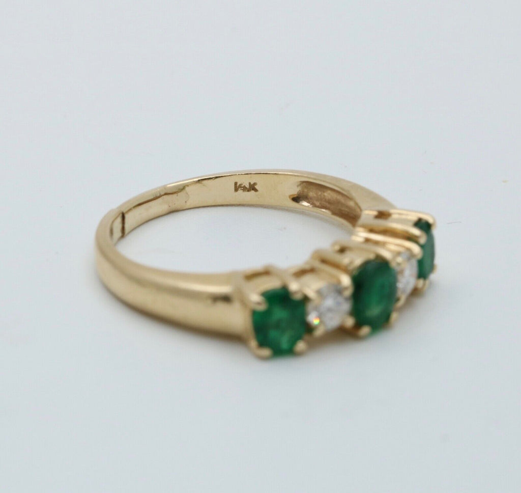 Vintage 14K Yellow Gold Emerald & Diamond Band