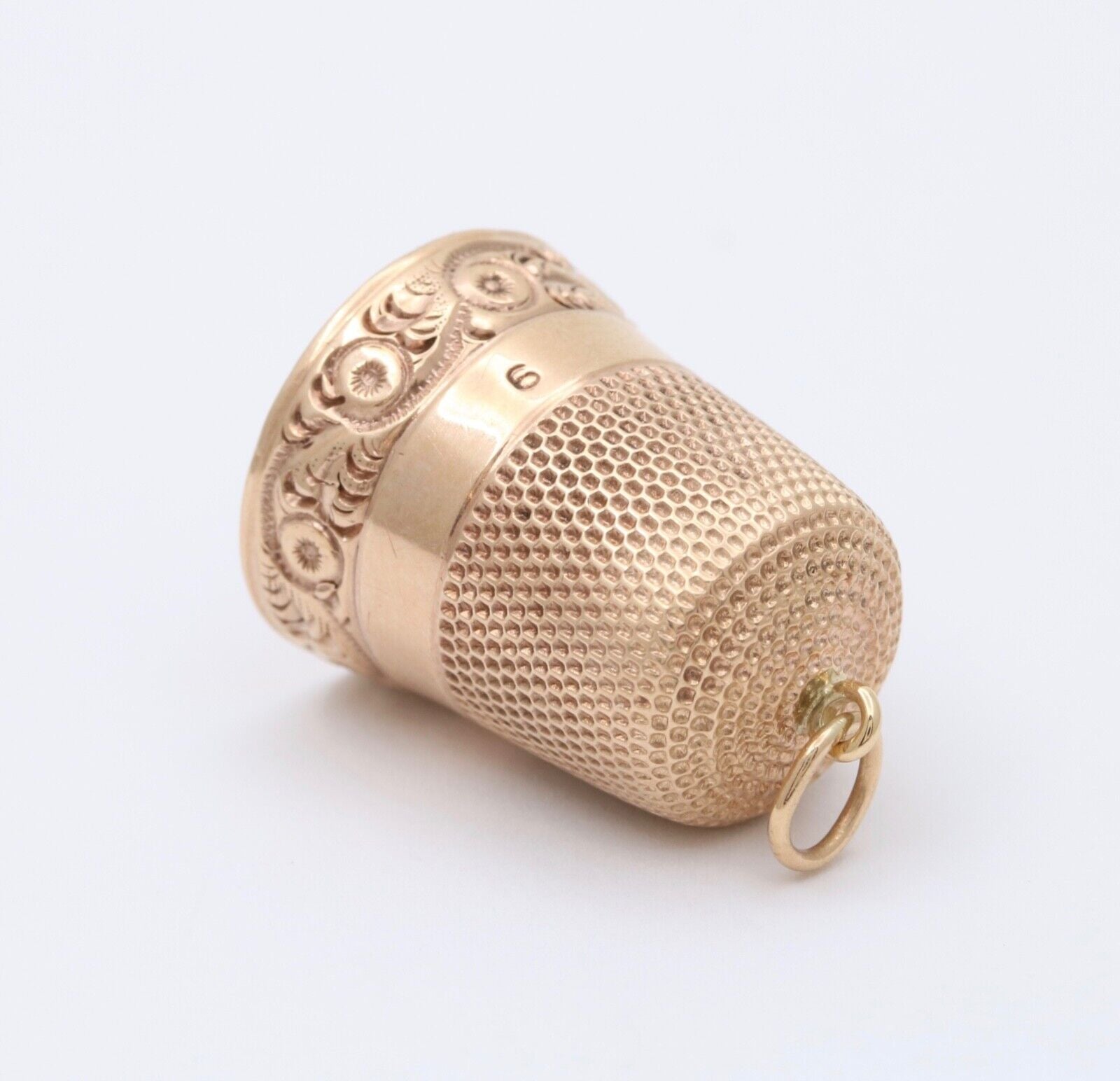 Antique 14K Yellow Gold Sewing Thimble Charm Pendant.