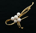 Vintage Mikimoto 18K Yellow Gold Akoya Pearls Brooch Pin