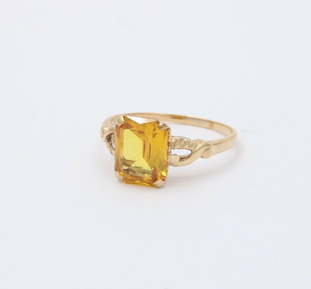 Vintage 14K Yellow Gold Synthetic Citrine Split Shank Ring Band