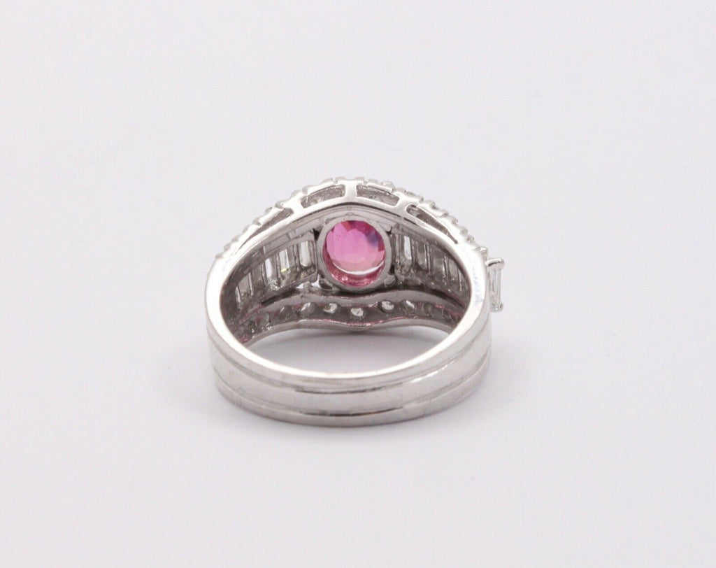 Vintage Pink Sapphire Diamonds 14K White Gold Ring