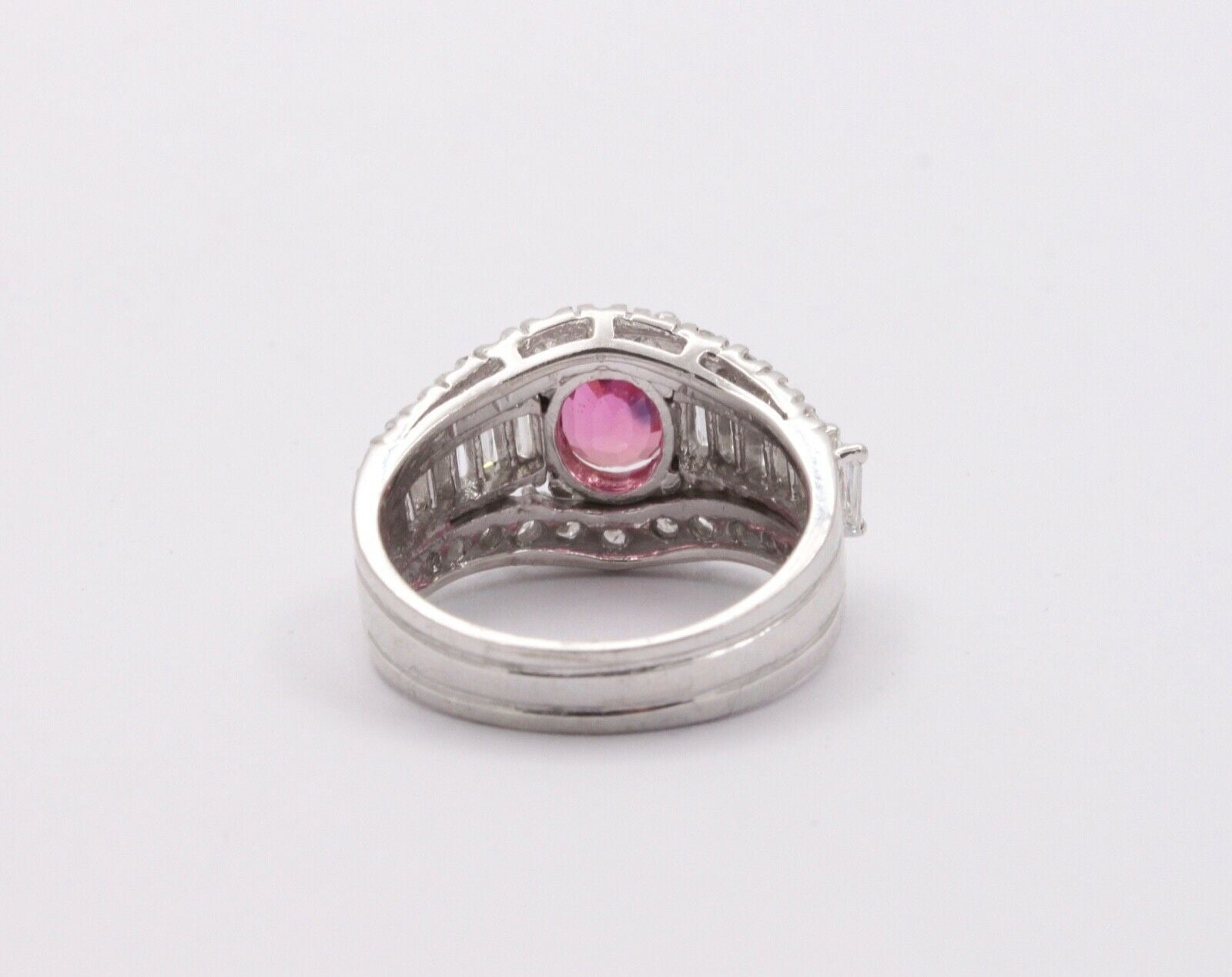 Vintage Pink Sapphire Diamonds 14K White Gold Ring