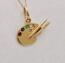 Load image into Gallery viewer, Vintage Painter&#39;s Palette Multistone 14K Yellow Gold Pendant Charm
