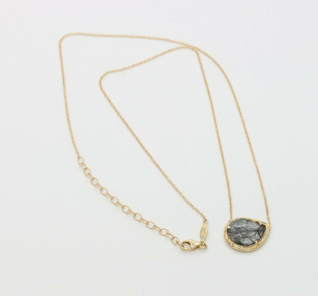 Vintage 14K Yellow Gold Sagenitic Quartz Diamond Pendant