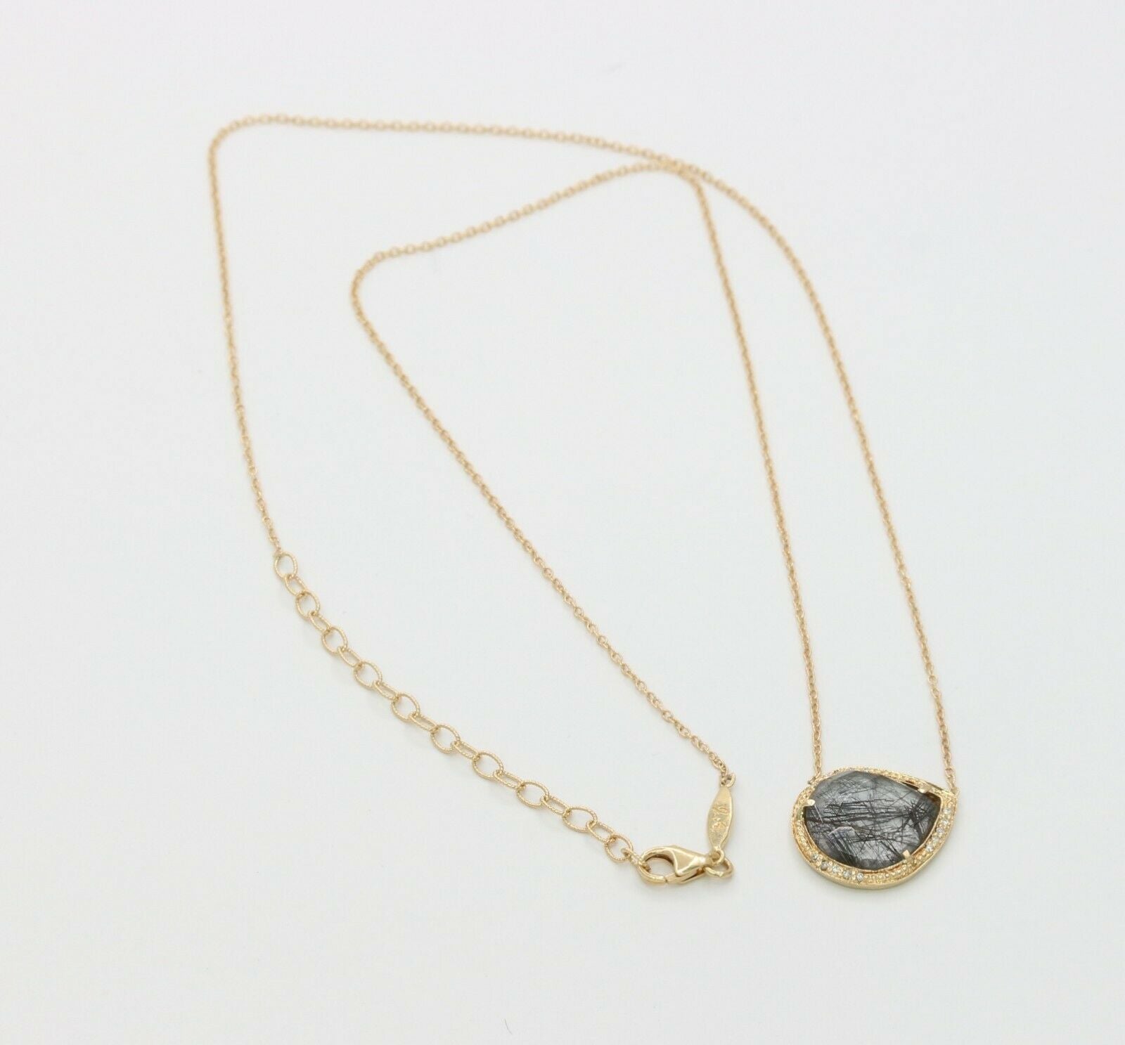 Vintage 14K Yellow Gold Sagenitic Quartz Diamond Pendant