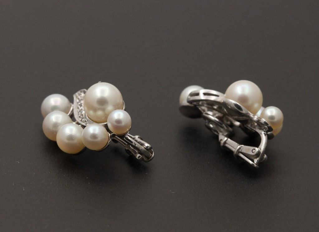 Vintage 14K White Gold Cultured Pearl Clip Earrings