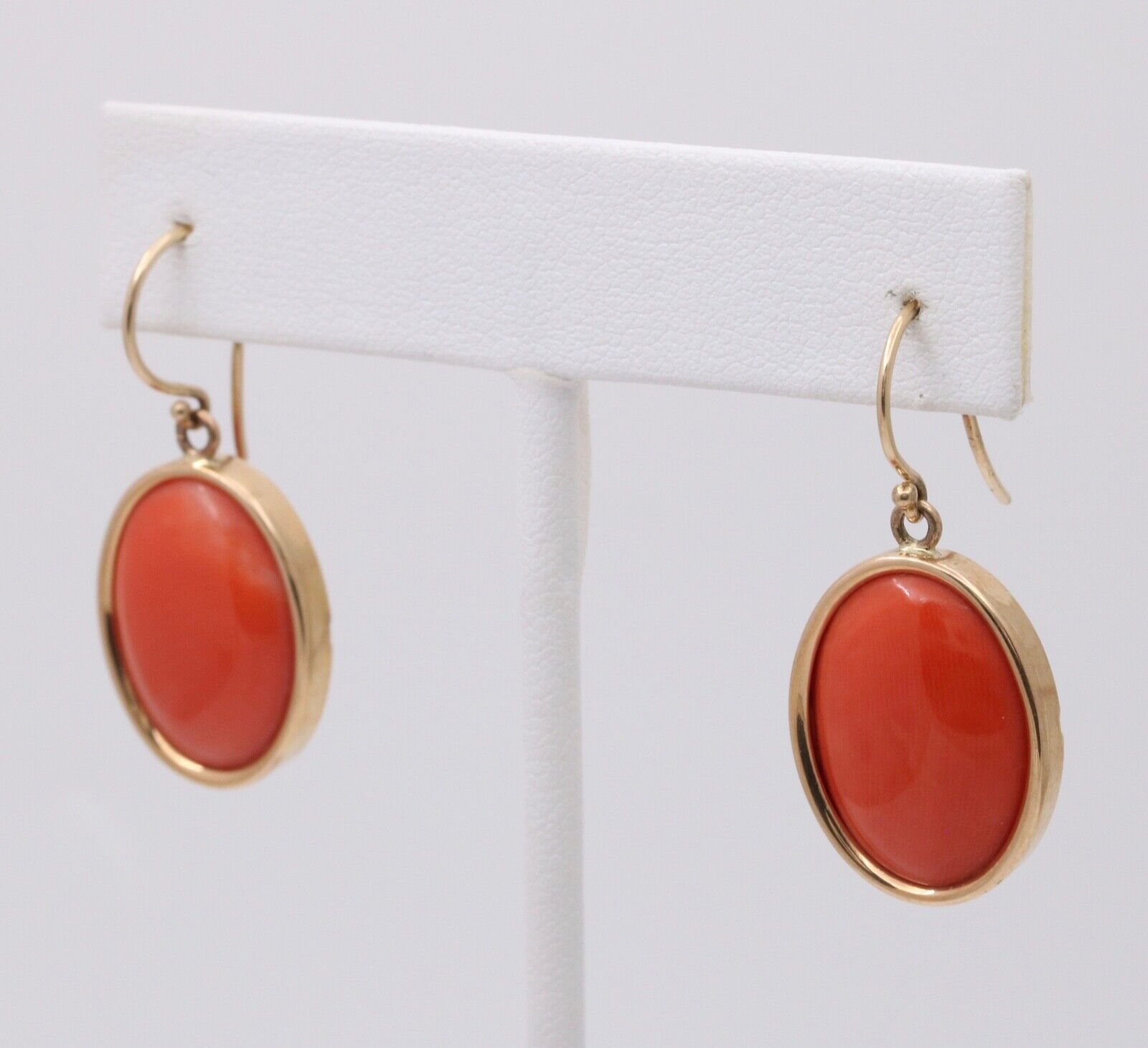 Vintage 14K Yellow Gold Large Coral Dangling Earrings