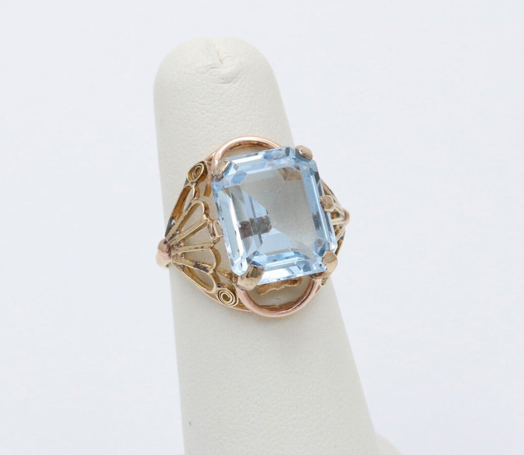 Vintage 18K Yellow & Rose Gold Aquamarine RIng, Statement Ring.