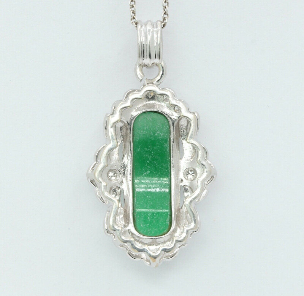Vintage 14K White Gold Jade Diamonds Pendant