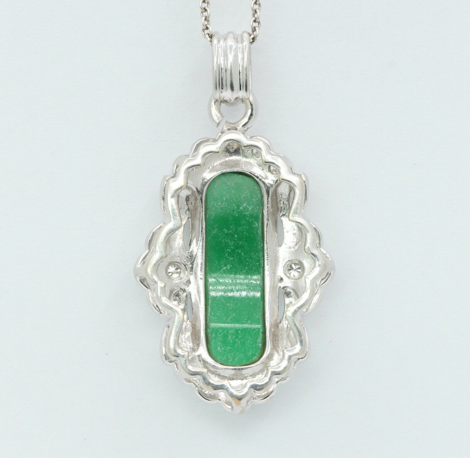 Vintage 14K White Gold Jade Diamonds Pendant