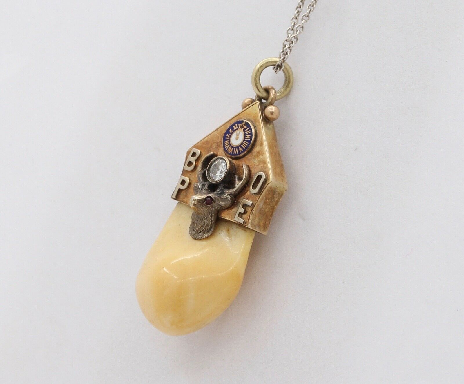 Benevolent and Protective Order of Elks 10K Diamond Enamel Clock FOB Pendant