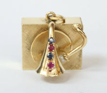 Load image into Gallery viewer, Rare Vintage Phonograph 14K Yellow Gold RubIes Sapphires Pearls Pendant Charm
