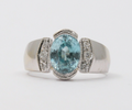Vintage 14K White Gold Blue Zircon Diamond Ring, Cocktail Ring