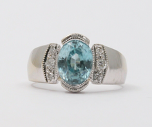 Load image into Gallery viewer, Vintage 14K White Gold Blue Zircon Diamond Ring, Cocktail Ring
