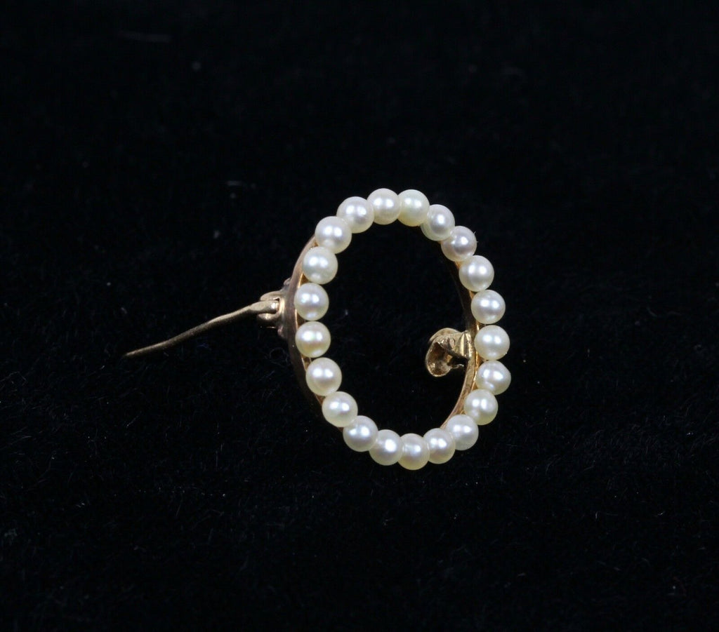 Vintage 14K Yellow Gold Seed Pearl Eternal Circle Pendant Pin