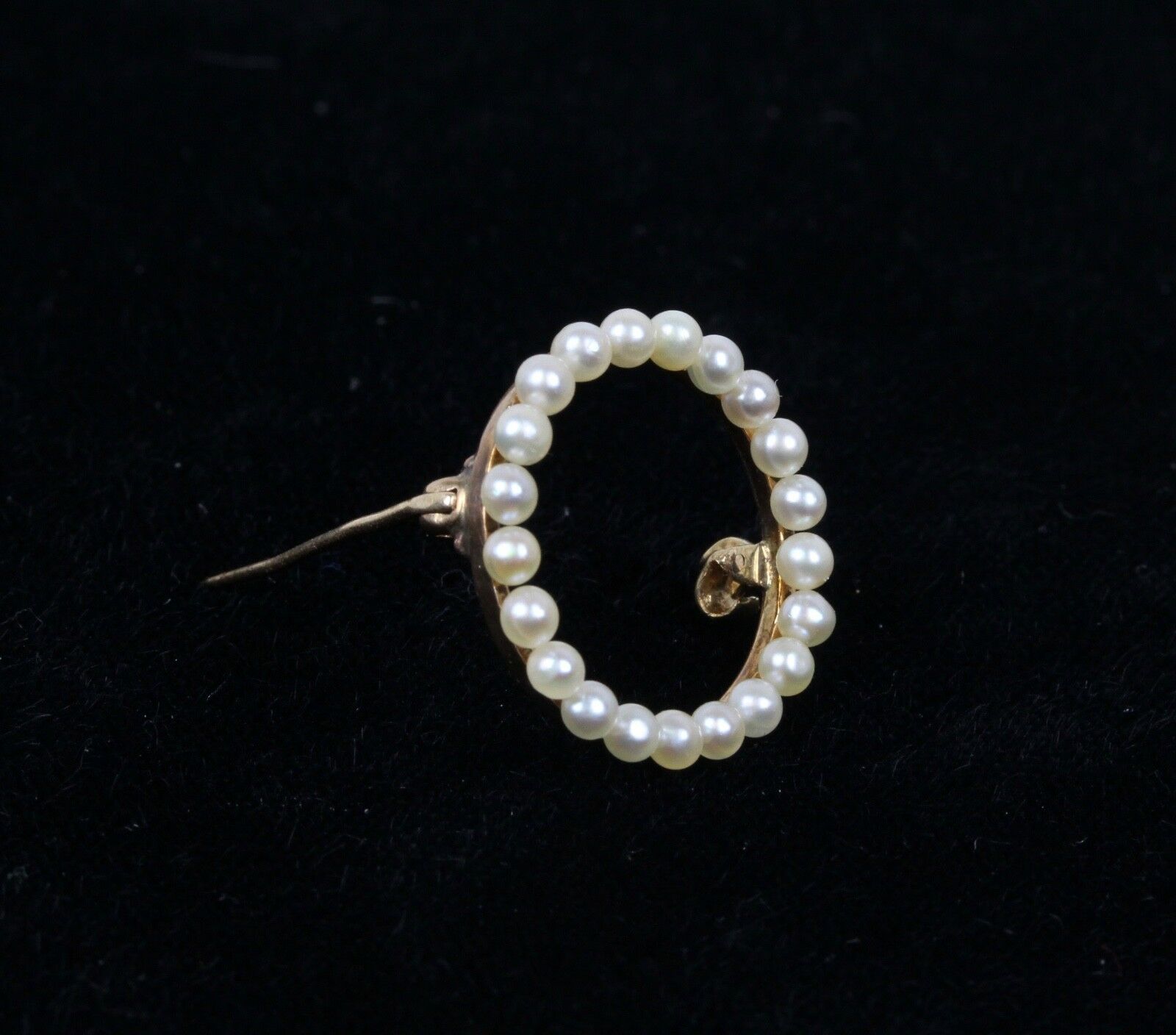 Vintage 14K Yellow Gold Seed Pearl Eternal Circle Pendant Pin