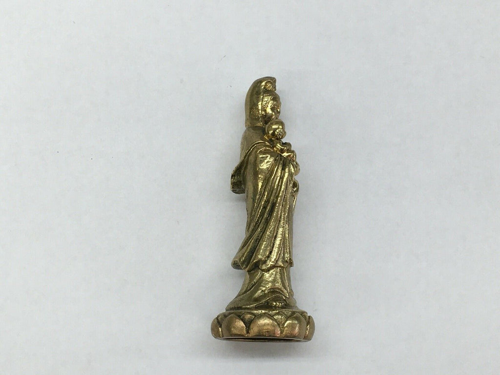 Vintage Guan Yin Holding Baby Brass Statue