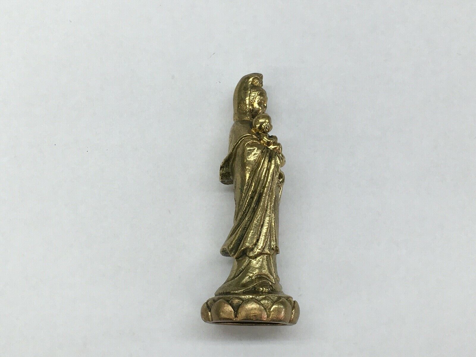 Vintage Guan Yin Holding Baby Brass Statue
