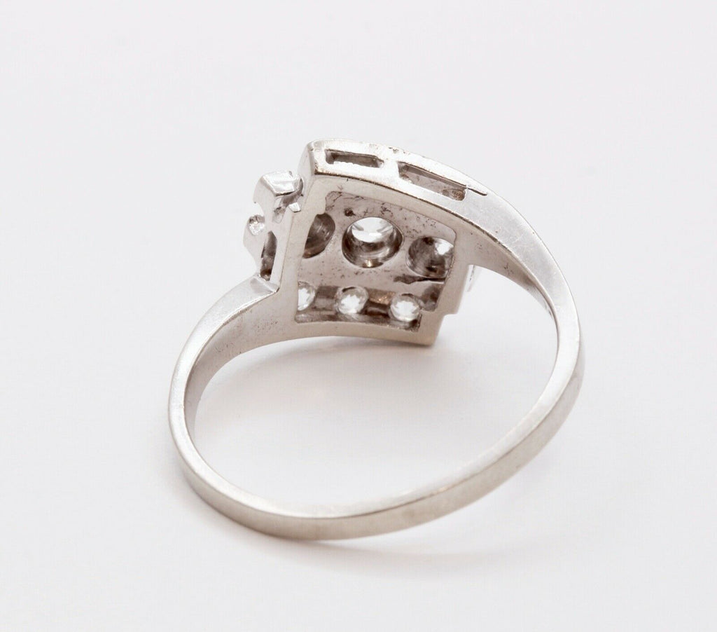 Art Deco Ladies Geometric Diamonds 14K White Gold Ring