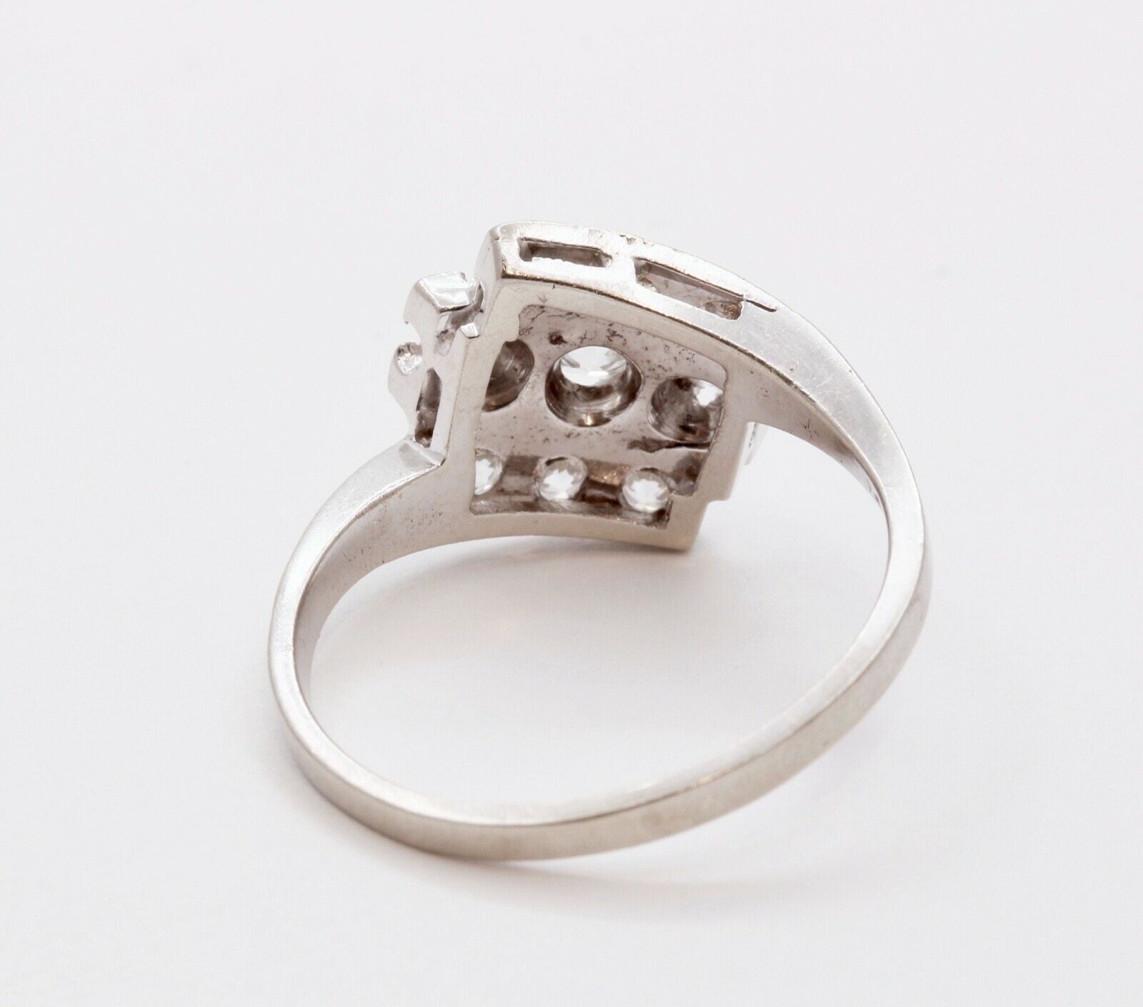 Art Deco Ladies Geometric Diamonds 14K White Gold Ring
