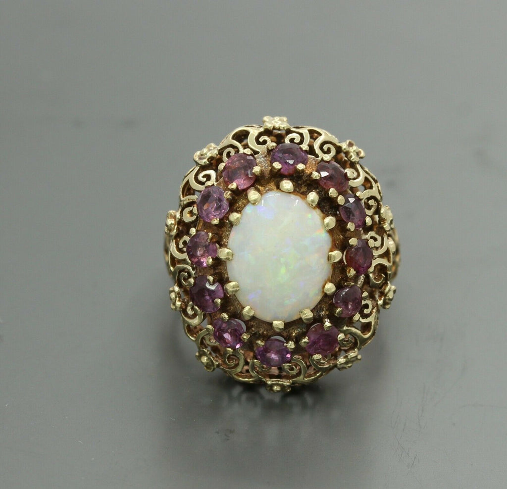 Vintage 14K Yellow Gold Ruby Opal Statement Ring