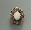 Vintage 14K Yellow Gold Ruby Opal Statement Ring