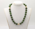Vintage Spinach Jade Beaded 14K Yellow Gold Necklace