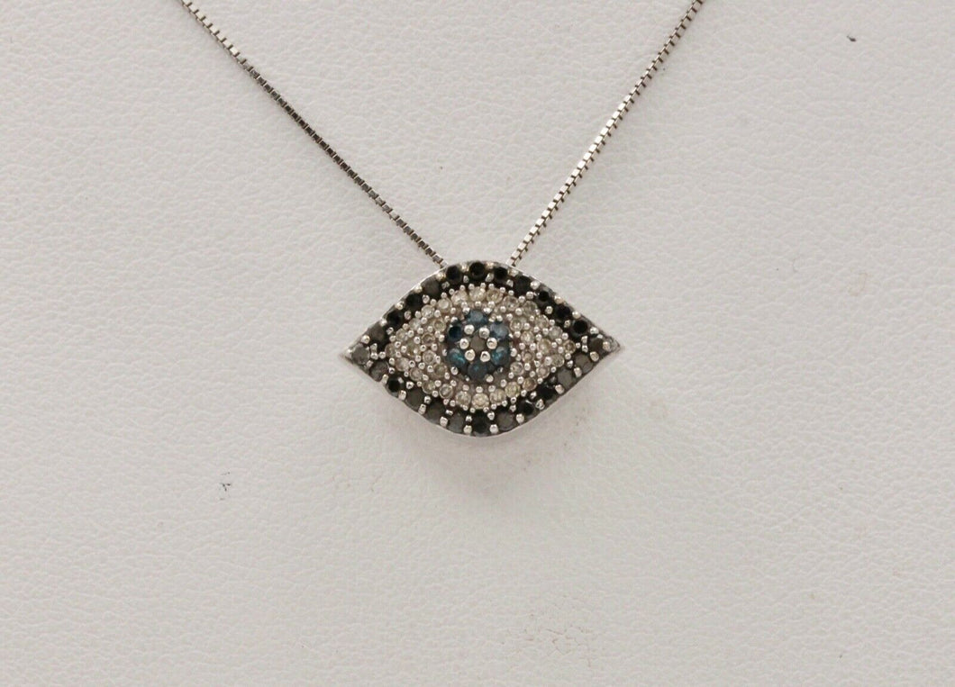 Beautiful Evil Eye Apotropaic Diamonds Sapphires 14K White Gold Pendant & Chain