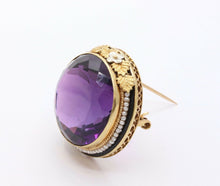 Load image into Gallery viewer, Victorian Edwardian Siberian Amethyst Pearls 14K Yellow White Gold Brooch Pin
