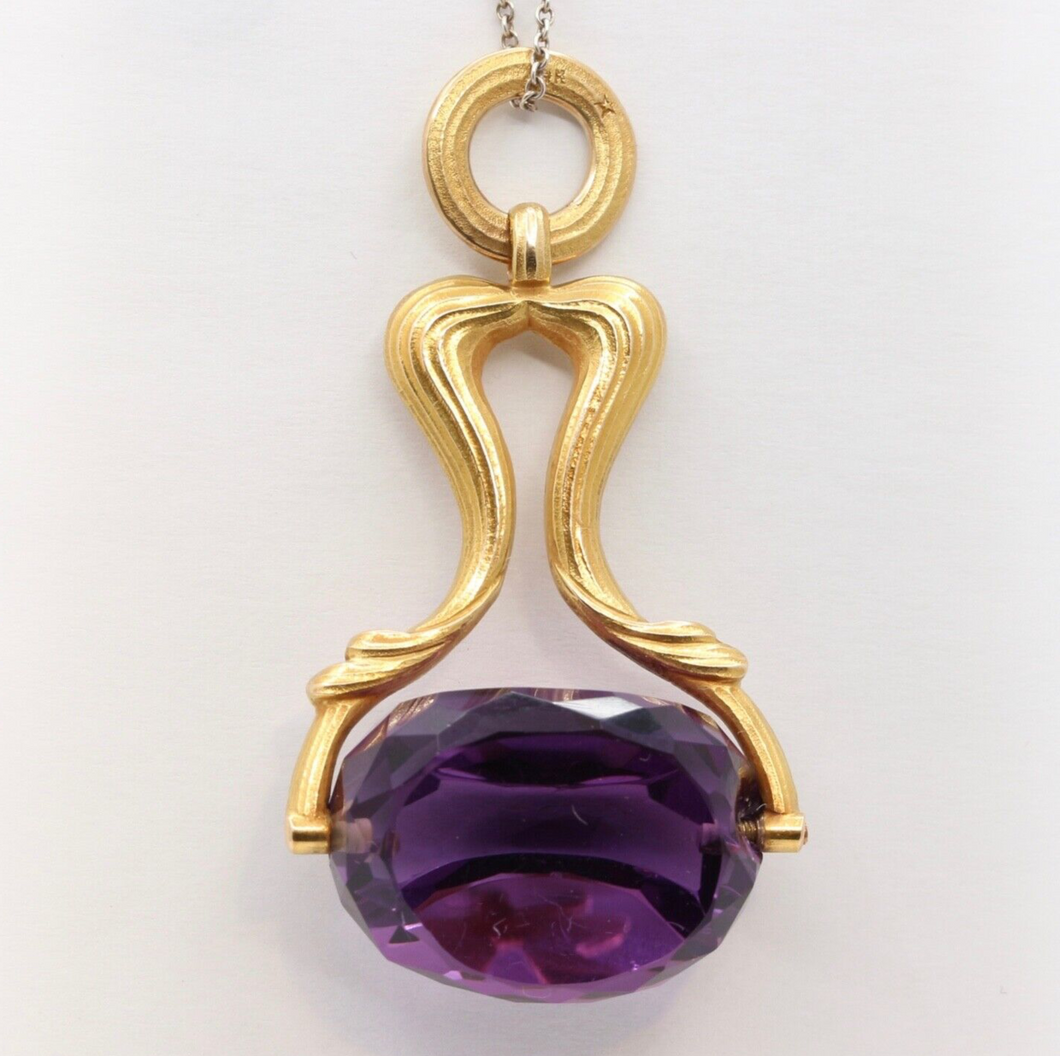 Beautiful Victorian FOB Amethyst 14K Yellow Gold Swivel Stone Pendant