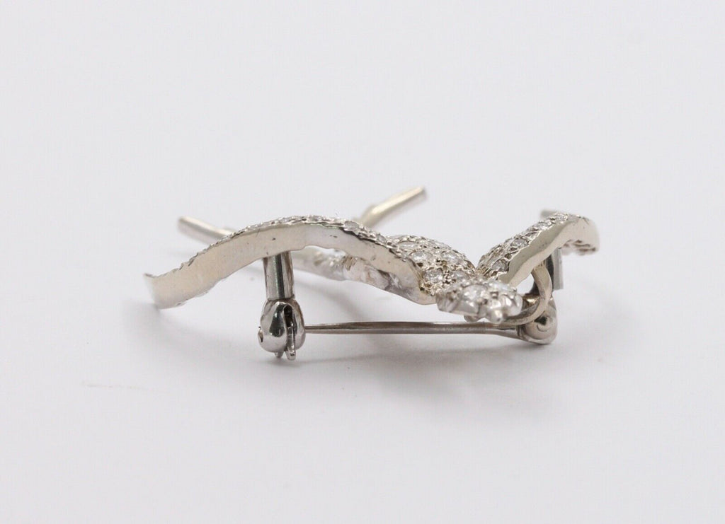 Vintage Swallow Bird Diamonds 14K White Gold Pendant Brooch Pin
