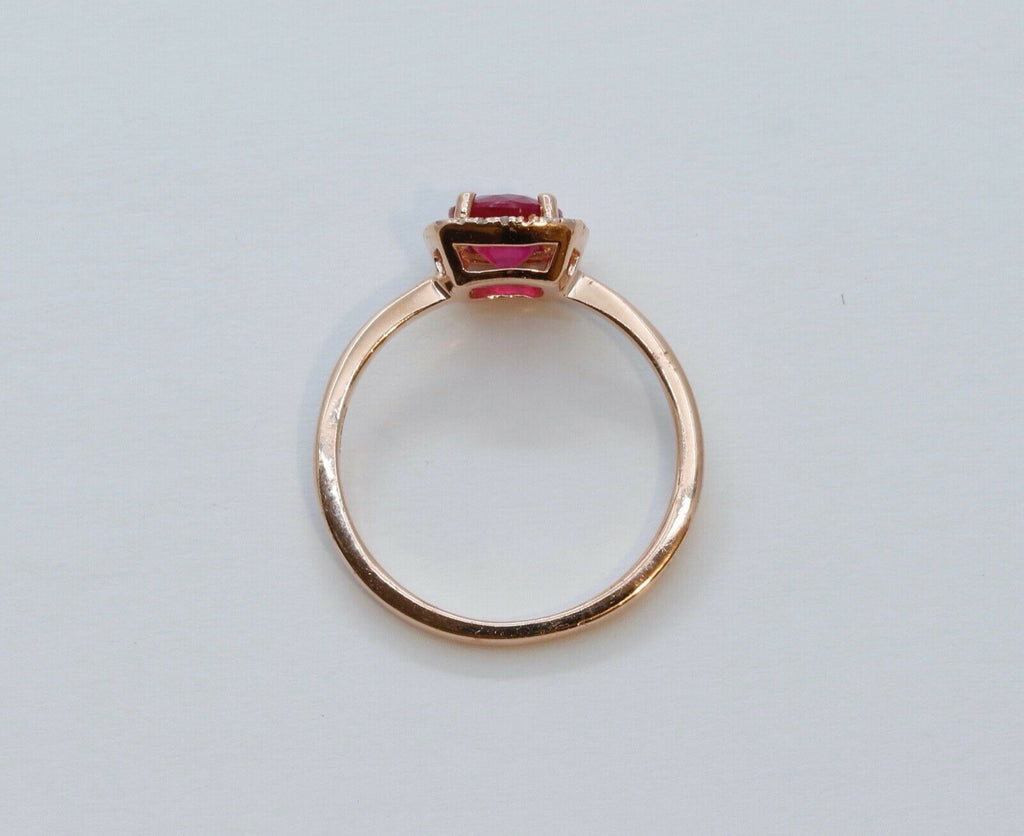 Lovely Ruby Diamonds 14K Rose Gold Halo Cocktail Ring
